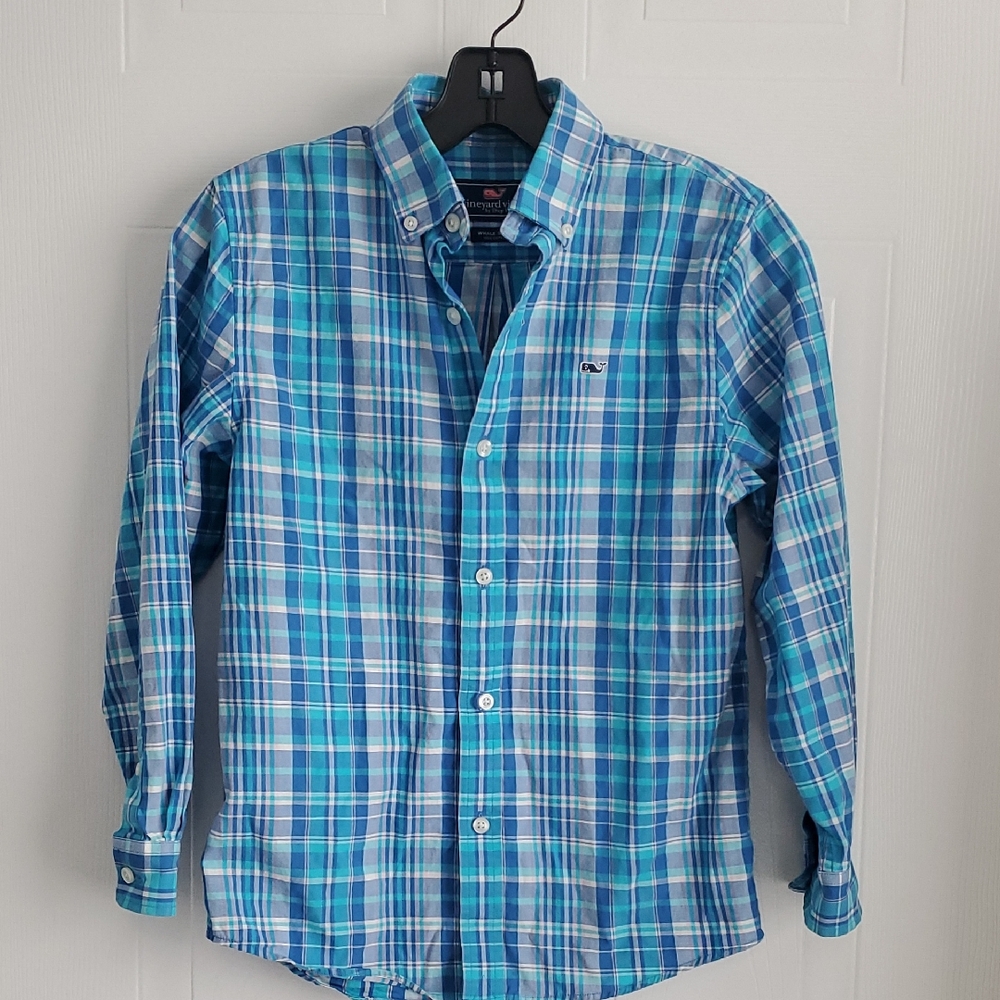 Vineyard Vines Turquoise and Blue Plaid Shirt